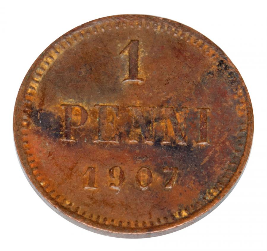 1 penni 1907 Mikołaj II Finlandia okupacja rosyjska Helsinki