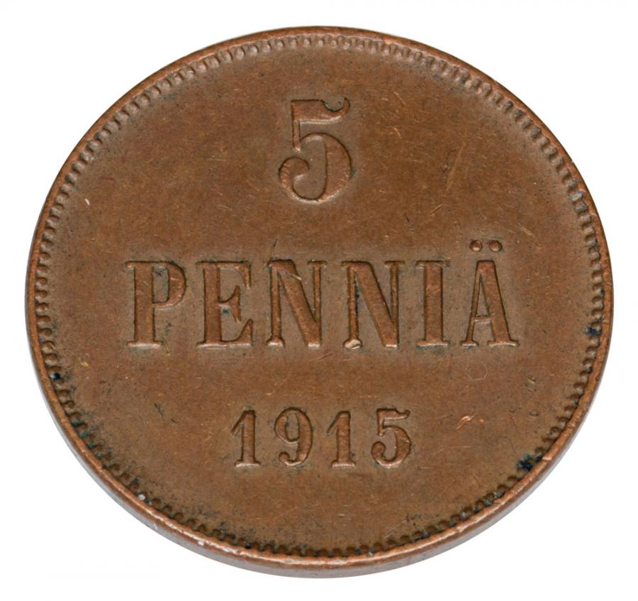 5 pennia 1915 Mikołaj II Finlandia okupacja Helsinki