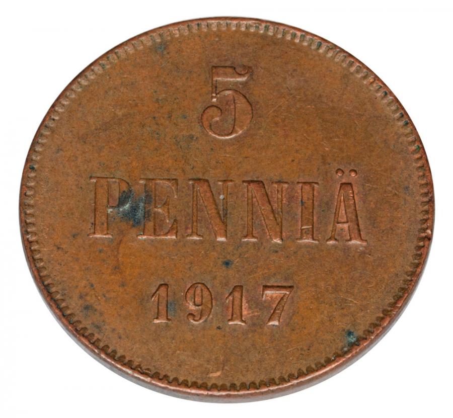 5 pennia 1917 Mikołaj II Finlandia okupacja Helsinki