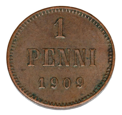 1 penni 1909 Mikołaj II Finlandia okupacja rosyjska Helsinki