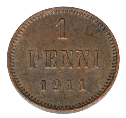 1 penni 1911 Mikołaj II Finlandia okupacja rosyjska Helsinki