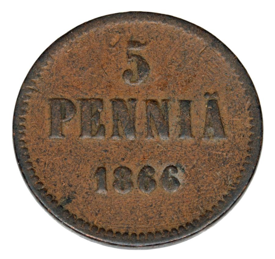 5 pennia 1866 Aleksander II Finlandia rosyjska Helsinki