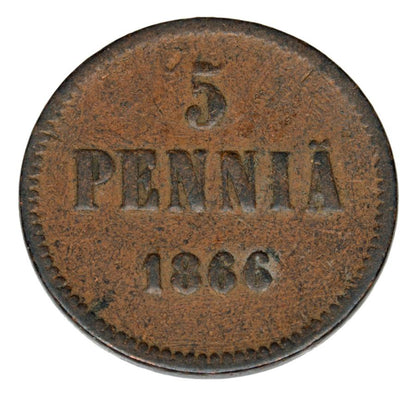 5 pennia 1866 Aleksander II Finlandia rosyjska Helsinki
