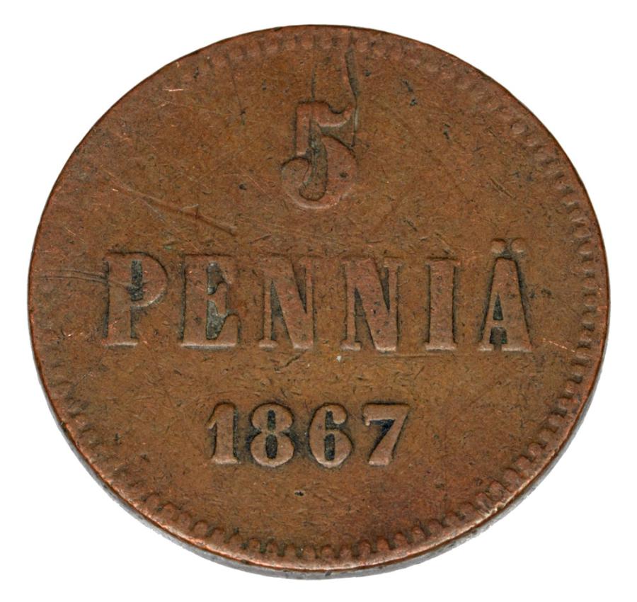 5 pennia 1867 Aleksander II Finlandia rosyjska Helsinki