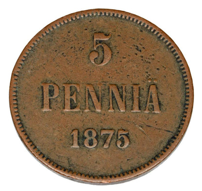 5 pennia 1875 Aleksander II Finlandia rosyjska Helsinki
