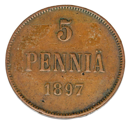 5 pennia 1897 Mikołaj II Finlandia rosyjska Helsinki