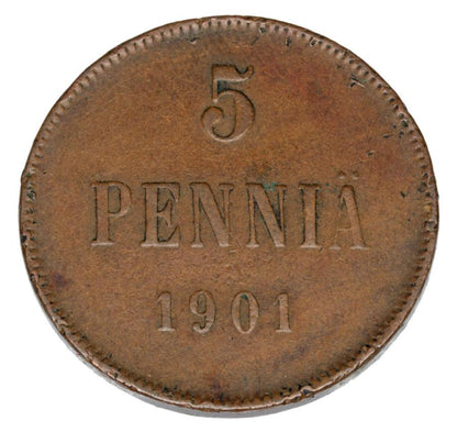 5 pennia 1901 Mikołaj II Finlandia rosyjska Helsinki