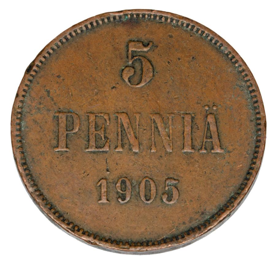 5 pennia 1905 Mikołaj II Finlandia rosyjska Helsinki