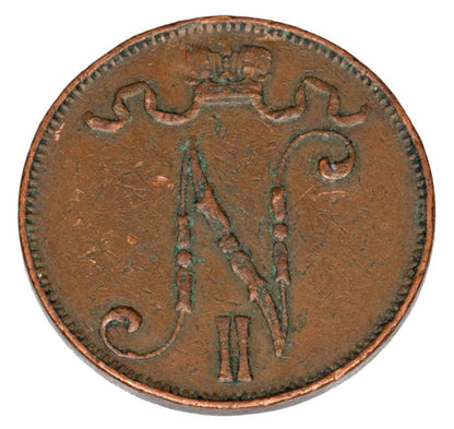 5 pennia 1908 Mikołaj II Finlandia rosyjska Helsinki
