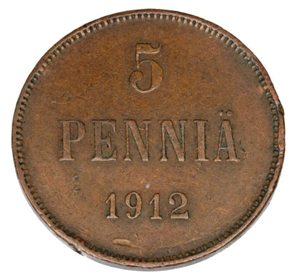 5 pennia 1912 Mikołaj II Finlandia rosyjska Helsinki