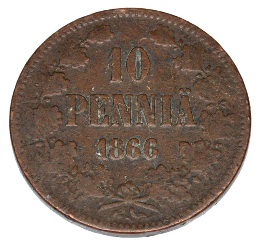 10 pennia 1866 Aleksander II Finlandia rosyjska Helsinki