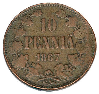 10 pennia 1867 Aleksander II Finlandia rosyjska Helsinki