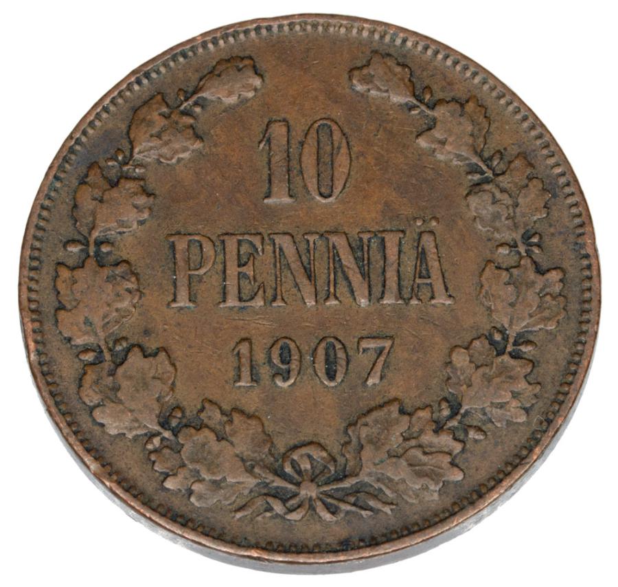 10 pennia 1907 Mikołaj II Finlandia rosyjska Helsinki