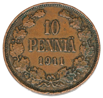 10 pennia 1911 Mikołaj II Finlandia rosyjska Helsinki