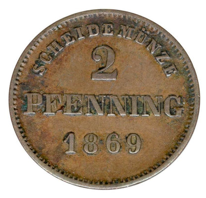 2 fenigi 1869 Ludwik II Wittelsbach Niemcy Bawaria